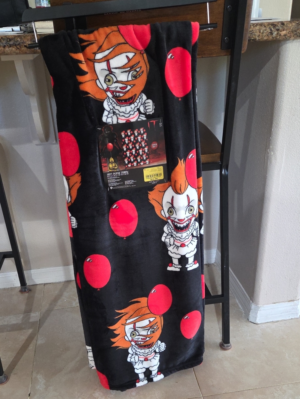 Pennywise Halloween Costume Blanket with Red Balloons
